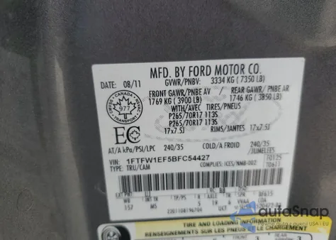 2011 Ford F150 Supercrew z USA, uszkodzony, nr VIN 1FTFW1EF5BFC54427